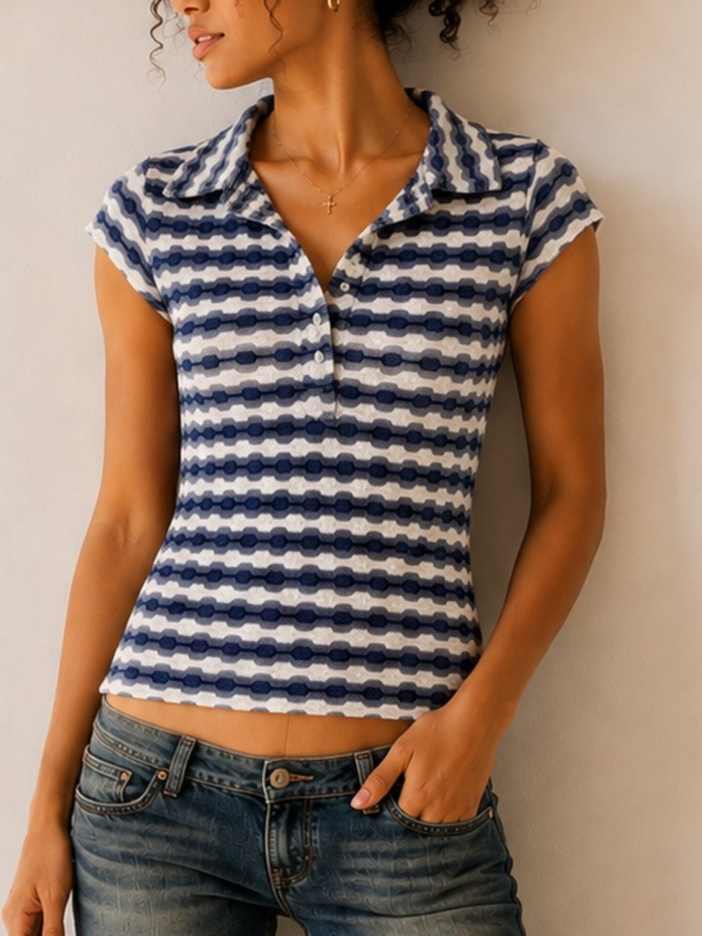 Vintage 90’s Roxy Collared Blue & White Top